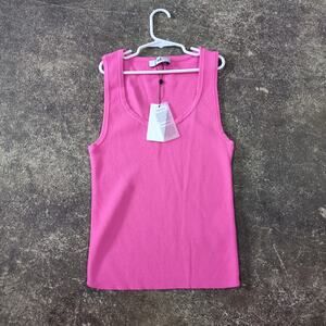 New Adl Tank Top Womens M Pink Ribbed Knit Round Neck Sleeveless Designer Turkey